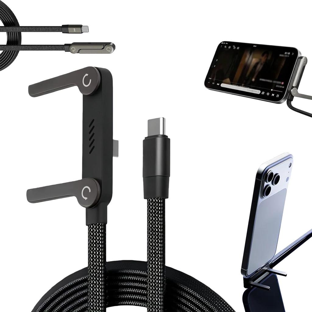 2-in-1 Invisible Stand Charging Cable, Multi Charger Cord with Type C Multi-Angle Adjustable Stand, 240W Fast Charging Cable 5 FT