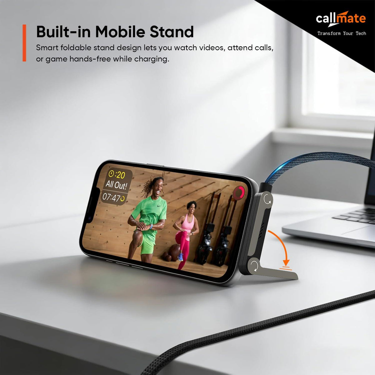 2-in-1 Invisible Stand Charging Cable, Multi Charger Cord with Type C Multi-Angle Adjustable Stand, 240W Fast Charging Cable 5 FT