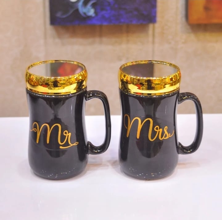 MR & MRS - Ceramic Mug Set Black & Gold