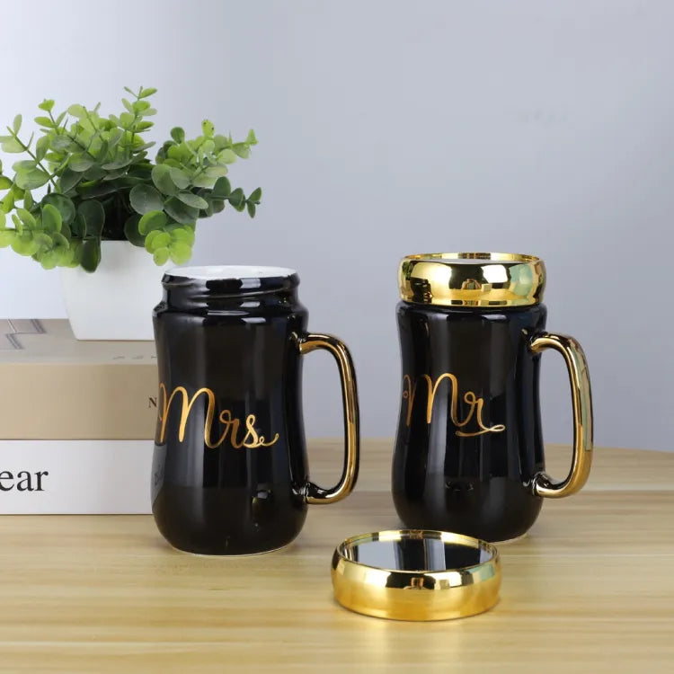 MR & MRS - Ceramic Mug Set Black & Gold