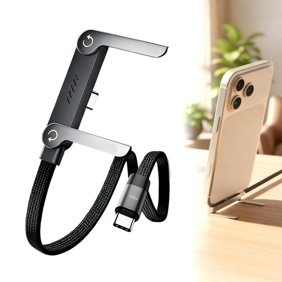 2-in-1 Invisible Stand Charging Cable, Multi Charger Cord with Type C Multi-Angle Adjustable Stand, 240W Fast Charging Cable 5 FT